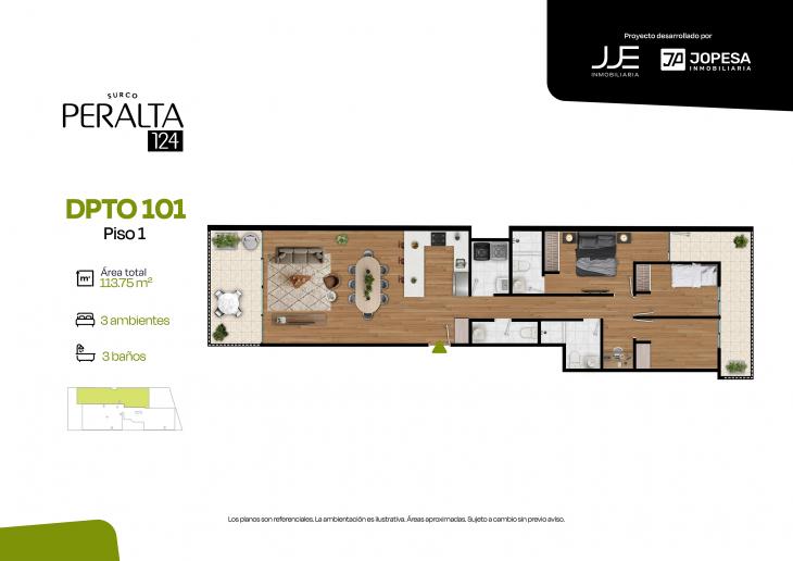 Plano del modelo 101 del proyecto Peralta 124 en Santiago De Surco