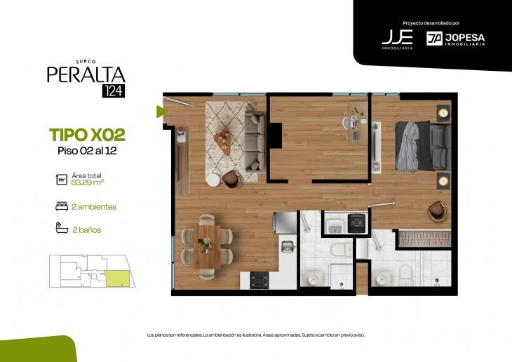 Plano del modelo X02 del proyecto Peralta 124 en Santiago De Surco