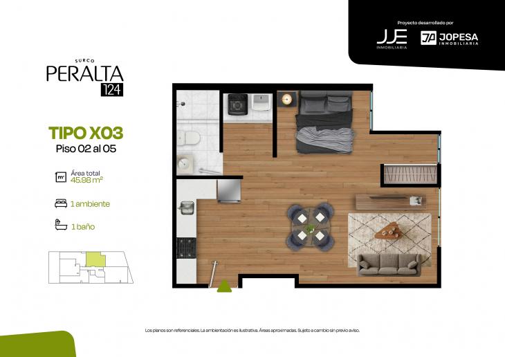 Plano del modelo X03 del proyecto Peralta 124 en Santiago De Surco