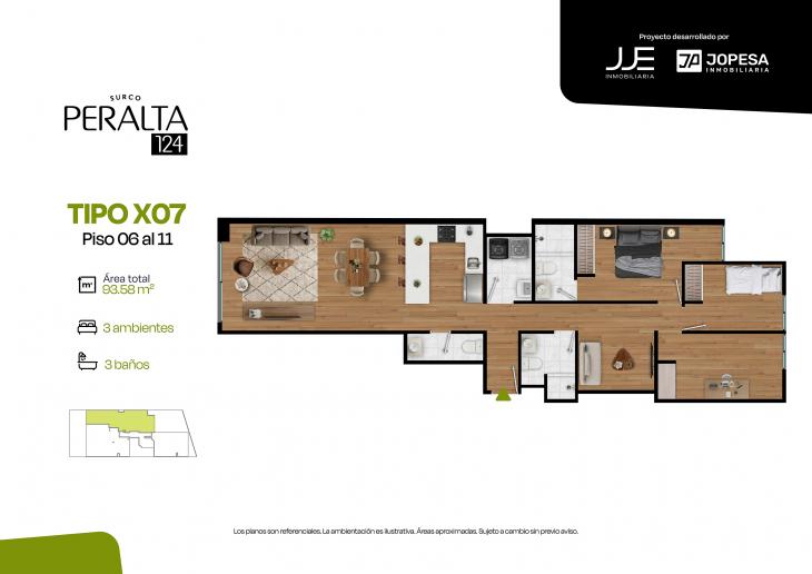 Plano del modelo X07 del proyecto Peralta 124 en Santiago De Surco
