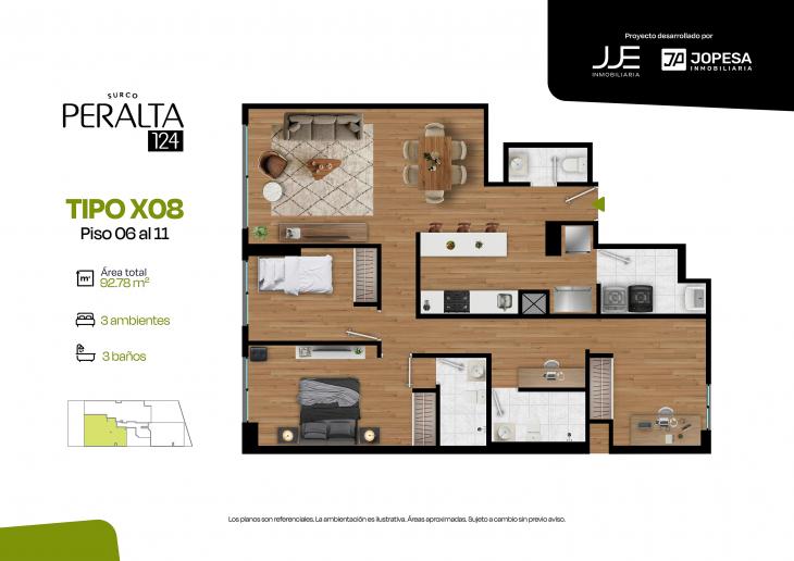Plano del modelo X08 del proyecto Peralta 124 en Santiago De Surco