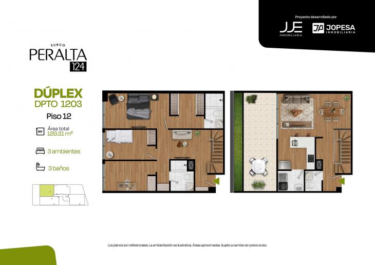 Plano del modelo 1203 del proyecto Peralta 124 en Santiago De Surco