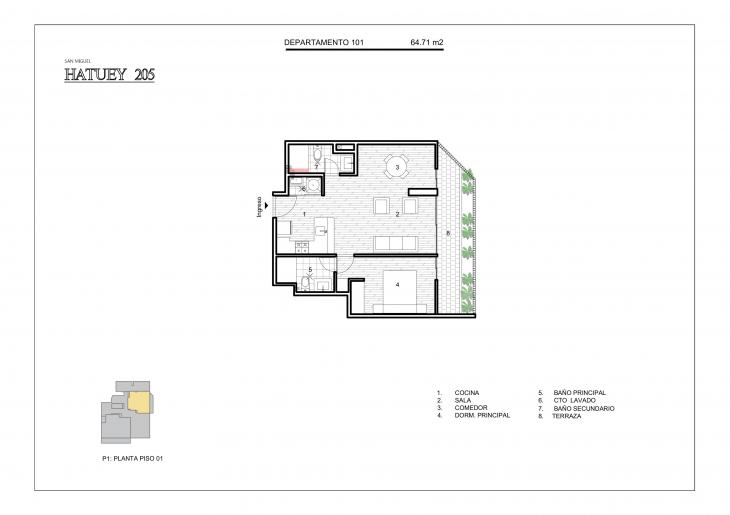 Plano del modelo 101 del proyecto HATUEY 205 en San Miguel