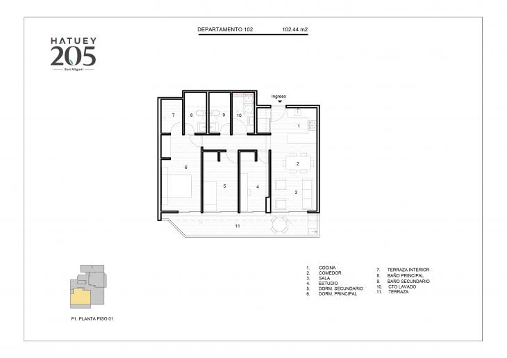 Plano del modelo 102 del proyecto HATUEY 205 en San Miguel