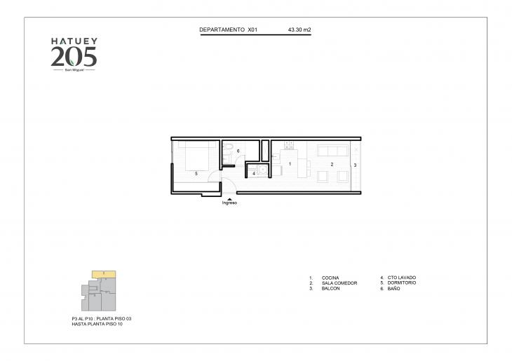 Plano del modelo X01 del proyecto HATUEY 205 en San Miguel