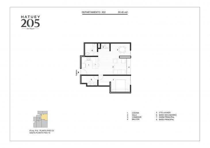 Plano del modelo X02 del proyecto HATUEY 205 en San Miguel