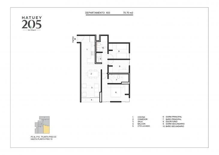 Plano del modelo X03 del proyecto HATUEY 205 en San Miguel