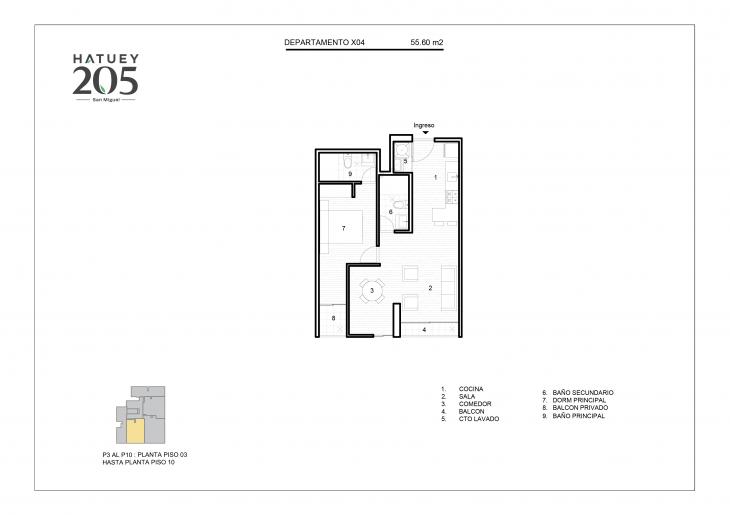 Plano del modelo X04 del proyecto HATUEY 205 en San Miguel