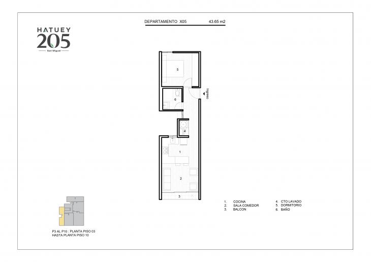 Plano del modelo X05 del proyecto HATUEY 205 en San Miguel