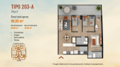 Plano del modelo A-203 del proyecto Sol Boulevard en Chorrillos