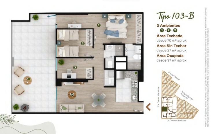 Plano del modelo TIPO - 103B del proyecto Condominio Villalegre en Santiago De Surco
