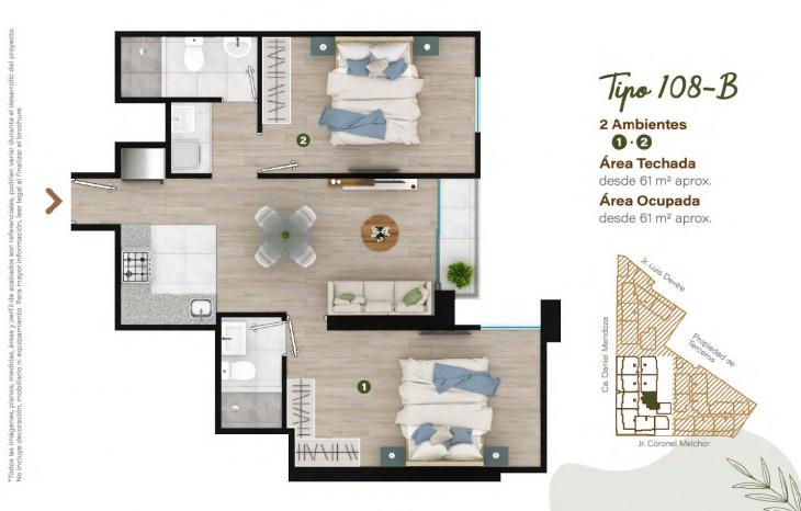 Plano del modelo TIPO - 108B del proyecto Condominio Villalegre en Santiago De Surco