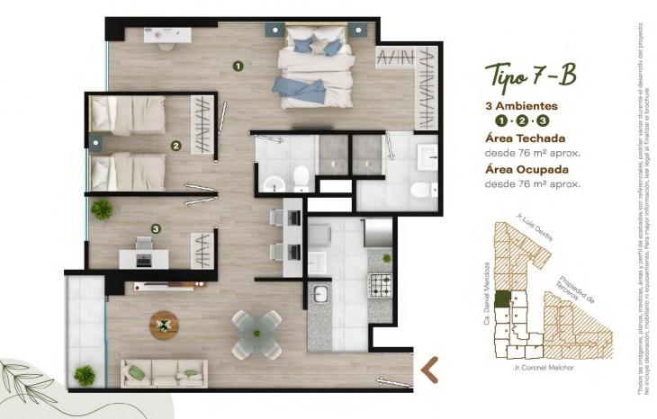 Plano del modelo TIPO - 7B del proyecto Condominio Villalegre en Santiago De Surco
