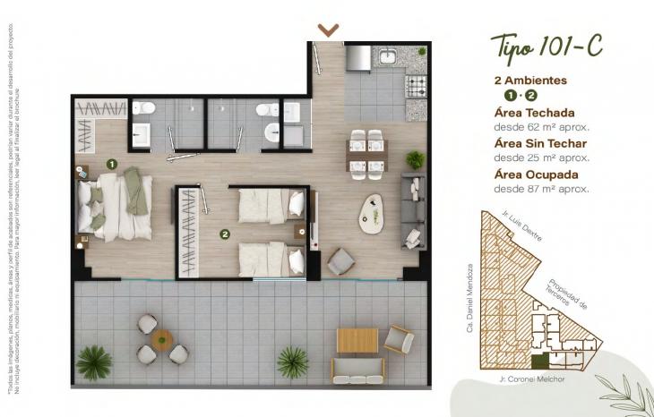 Plano del modelo TIPO - 101C del proyecto Condominio Villalegre en Santiago De Surco