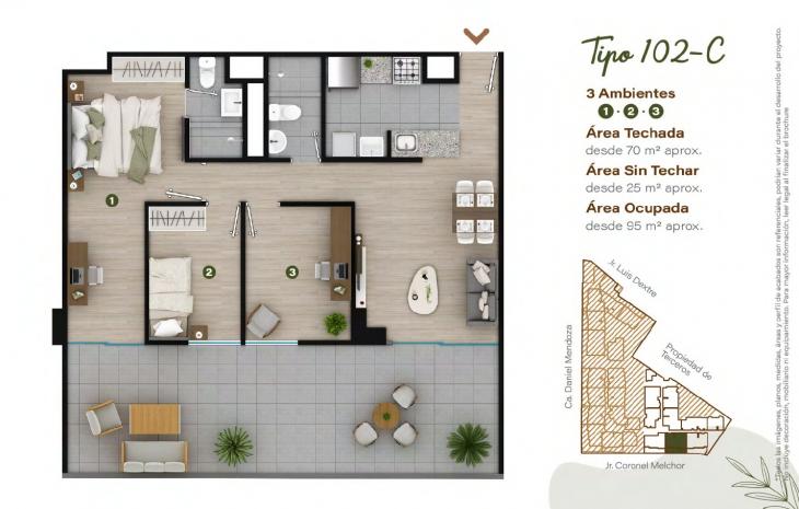 Plano del modelo TIPO - 102C del proyecto Condominio Villalegre en Santiago De Surco