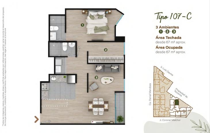 Plano del modelo TIPO - 107C del proyecto Condominio Villalegre en Santiago De Surco