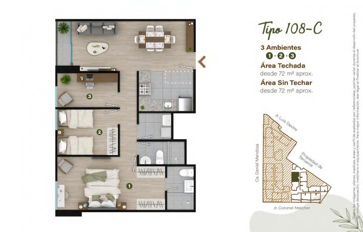 Plano del modelo TIPO - 108C del proyecto Condominio Villalegre en Santiago De Surco