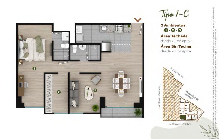 Plano del modelo TIPO - 1C del proyecto Condominio Villalegre en Santiago De Surco