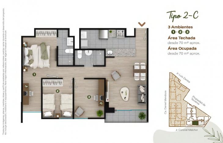 Plano del modelo TIPO - 2C del proyecto Condominio Villalegre en Santiago De Surco