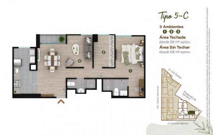 Plano del modelo TIPO - 5C del proyecto Condominio Villalegre en Santiago De Surco