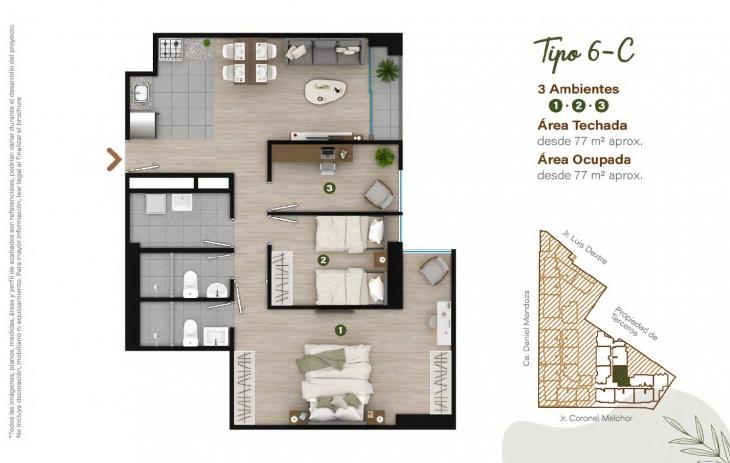 Plano del modelo TIPO - 6C del proyecto Condominio Villalegre en Santiago De Surco