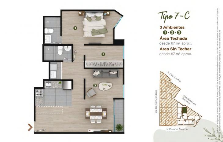 Plano del modelo TIPO - 7C del proyecto Condominio Villalegre en Santiago De Surco