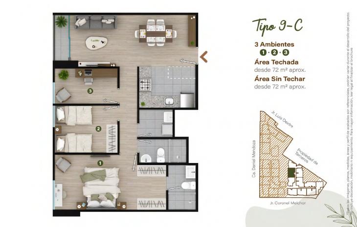 Plano del modelo TIPO - 9C del proyecto Condominio Villalegre en Santiago De Surco