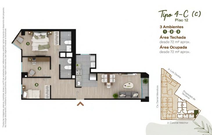 Plano del modelo TIPO - 4C-C del proyecto Condominio Villalegre en Santiago De Surco