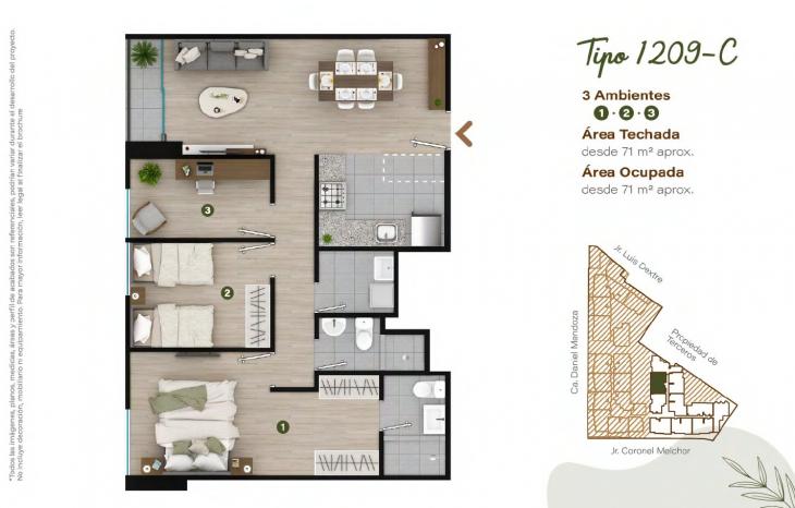 Plano del modelo TIPO - 1209C del proyecto Condominio Villalegre en Santiago De Surco