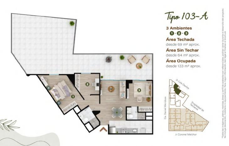 Plano del modelo TIPO - 103A del proyecto Condominio Villalegre en Santiago De Surco