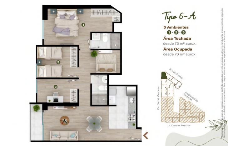 Plano del modelo TIPO - 6A del proyecto Condominio Villalegre en Santiago De Surco