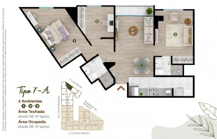 Plano del modelo TIPO - 7A del proyecto Condominio Villalegre en Santiago De Surco
