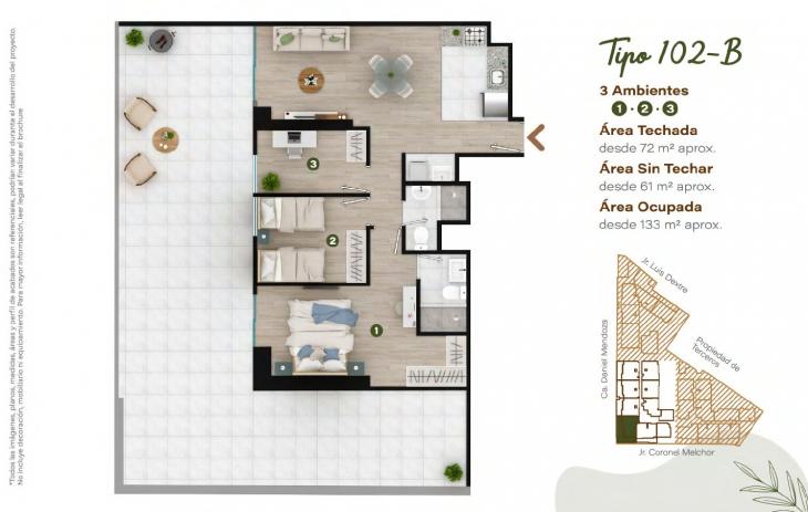 Plano del modelo TIPO - 102B del proyecto Condominio Villalegre en Santiago De Surco