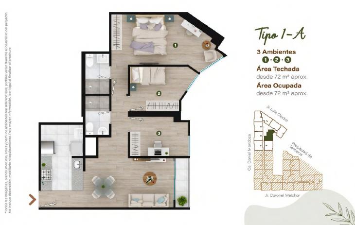 Plano del modelo TIPO - 1A del proyecto Condominio Villalegre en Santiago De Surco