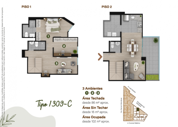 Plano del modelo TIPO - 1309C del proyecto Condominio Villalegre en Santiago De Surco