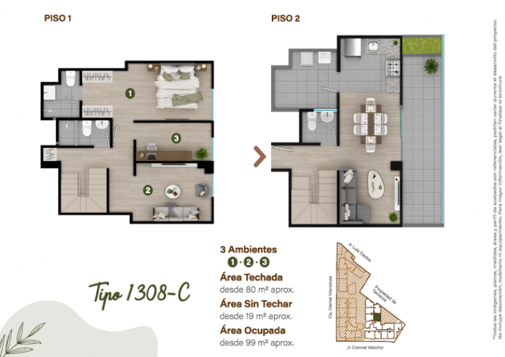 Plano del modelo TIPO - 1308C del proyecto Condominio Villalegre en Santiago De Surco
