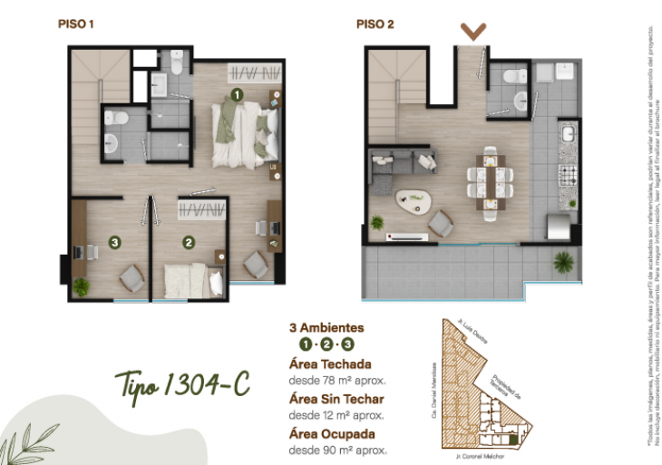 Plano del modelo TIPO - 1304C del proyecto Condominio Villalegre en Santiago De Surco