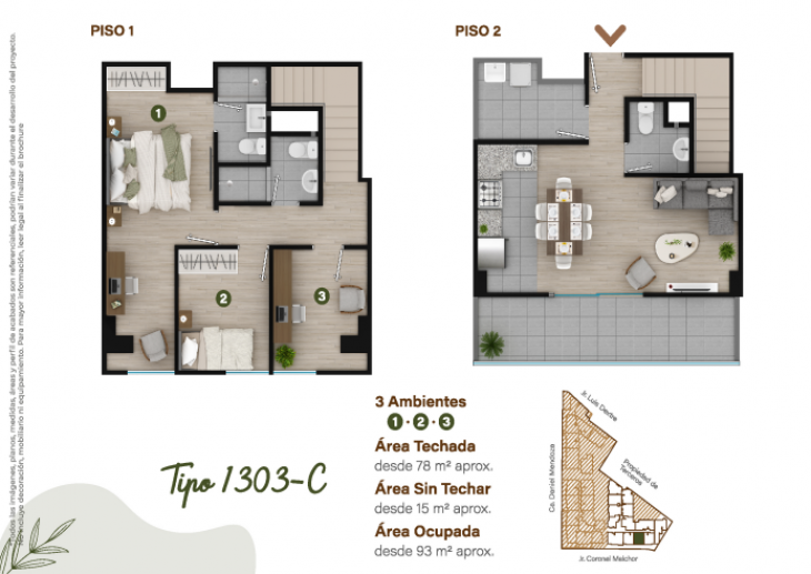 Plano del modelo TIPO - 1303C del proyecto Condominio Villalegre en Santiago De Surco