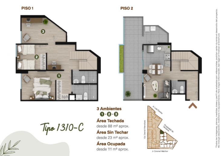 Plano del modelo TIPO - 1310C del proyecto Condominio Villalegre en Santiago De Surco
