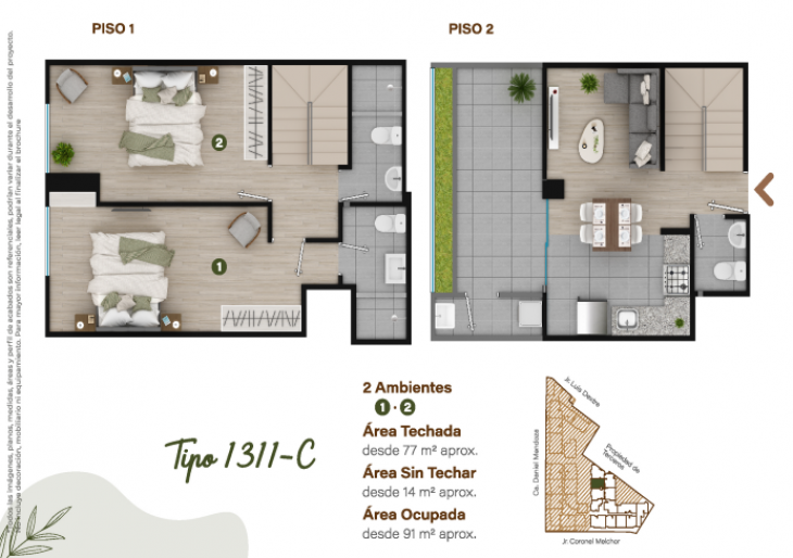 Plano del modelo TIPO - 1311C del proyecto Condominio Villalegre en Santiago De Surco