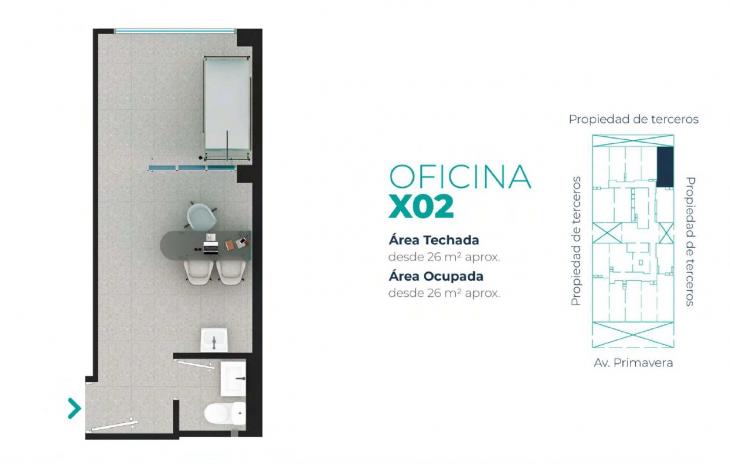 Plano del modelo X02 del proyecto EDIFICIO OFICINAS BOUTIQUE PRIMAVERA MEDIC en San Borja