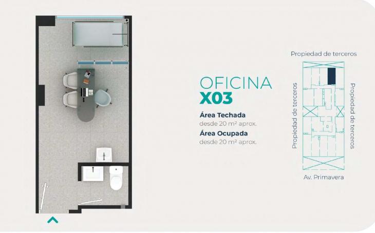 Plano del modelo X03 del proyecto EDIFICIO OFICINAS BOUTIQUE PRIMAVERA MEDIC en San Borja
