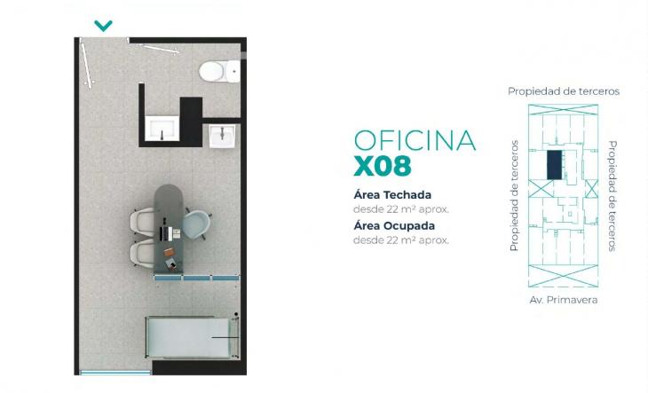 Plano del modelo X08 del proyecto EDIFICIO OFICINAS BOUTIQUE PRIMAVERA MEDIC en San Borja