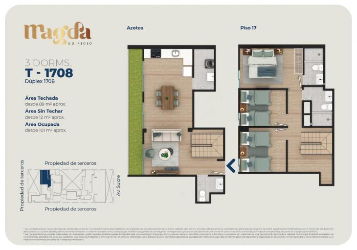 Plano del modelo DÚPLEX 1708 del proyecto Edificio Magda en Magdalena Del Mar