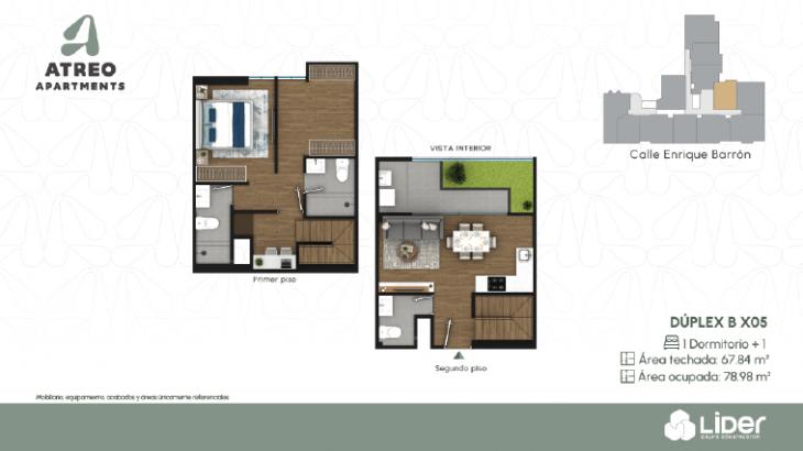 Plano del modelo 1D+1 Dúplex BX05 del proyecto Atreo Apartments en Barranco