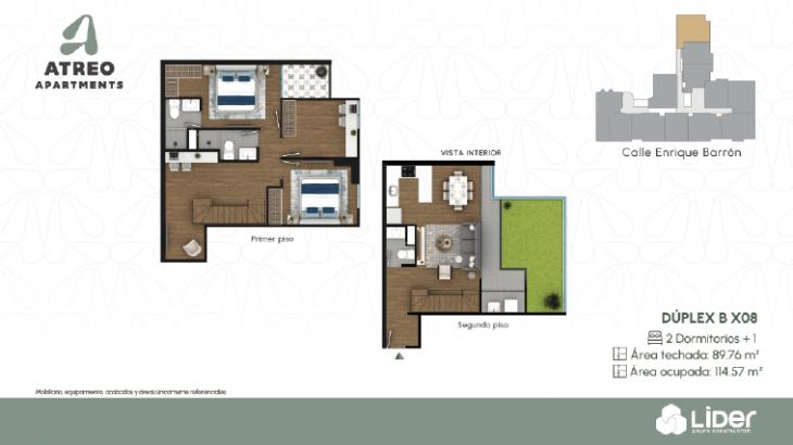 Plano del modelo 2D+1 Duplex BX08 del proyecto Atreo Apartments en Barranco