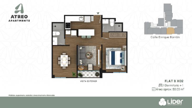 Plano del modelo BX02 del proyecto Atreo Apartments en Barranco