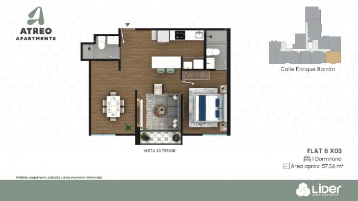 Plano del modelo BX03 del proyecto Atreo Apartments en Barranco