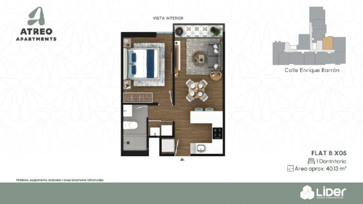 Plano del modelo BX05 del proyecto Atreo Apartments en Barranco