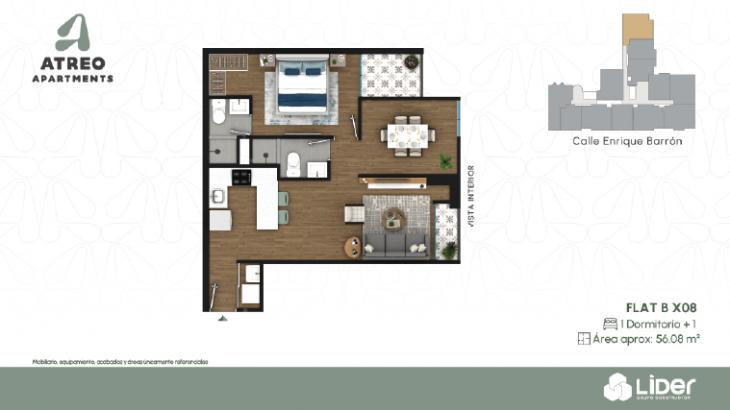 Plano del modelo BX08 del proyecto Atreo Apartments en Barranco